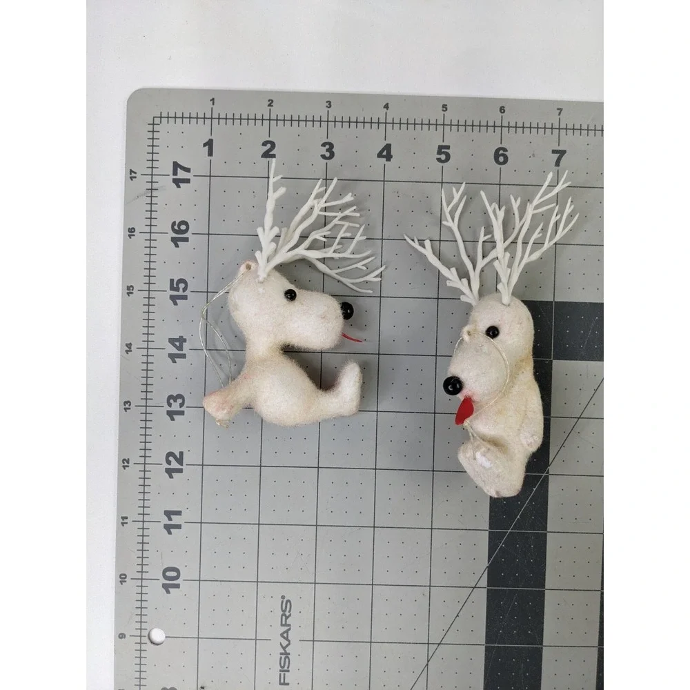 Flocked Beagle‎ Dog Reindeer Plastic Ornament Lot